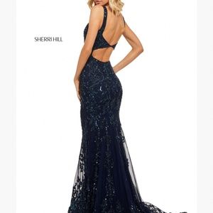 Sherri Hill 52925 Navy Sequin Dress